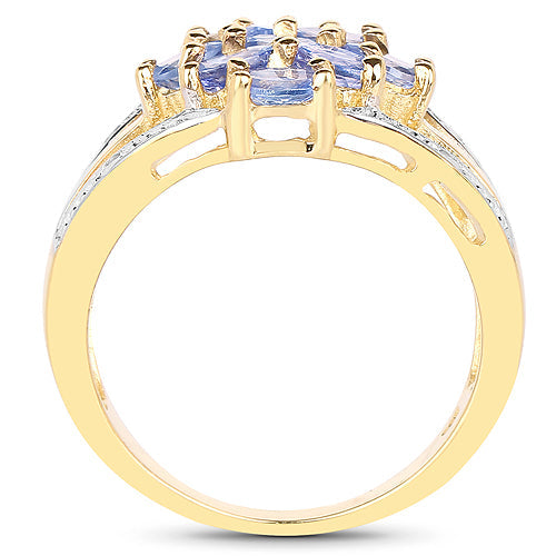 14K Yellow Gold Plated Tanzanite & White Topaz Cluster Ring