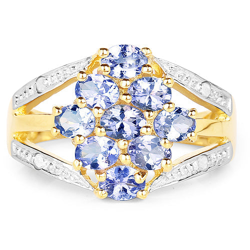 14K Yellow Gold Plated Tanzanite & White Topaz Cluster Ring