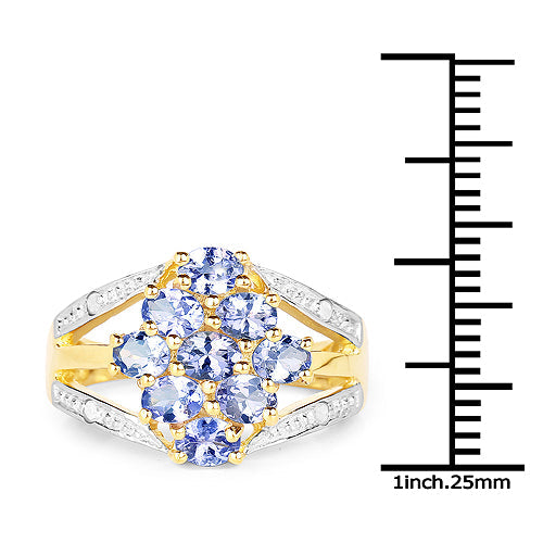 14K Yellow Gold Plated Tanzanite & White Topaz Cluster Ring