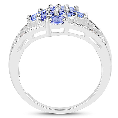 Bague en argent sterling avec tanzanite et topaze blanche de 1,59 carat
