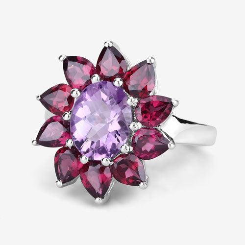 Bague en argent sterling avec améthyste et rhodolite de 5,65 carats