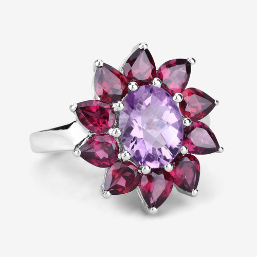 Bague en argent sterling avec améthyste et rhodolite de 5,65 carats