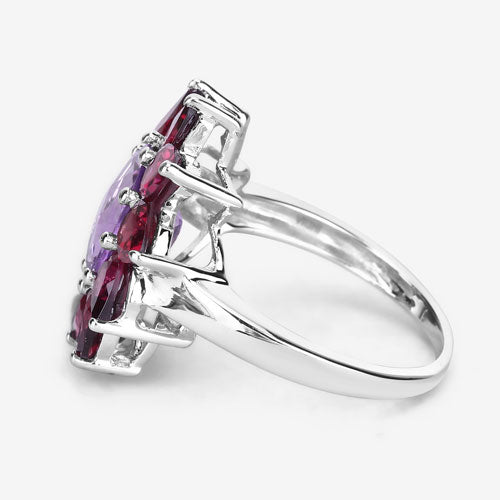 Bague en argent sterling avec améthyste et rhodolite de 5,65 carats