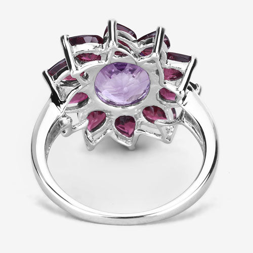 Bague en argent sterling avec améthyste et rhodolite de 5,65 carats