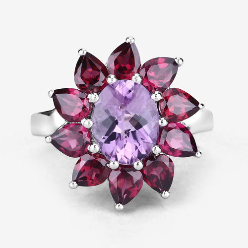 Bague en argent sterling avec améthyste et rhodolite de 5,65 carats