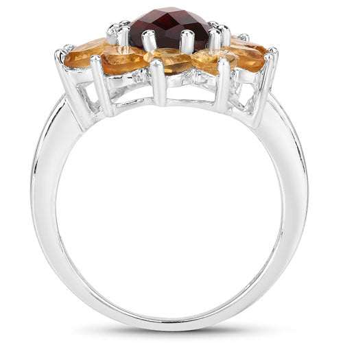 Anillo de Plata Esterlina con Granate y Citrino de 5.50 Quilates