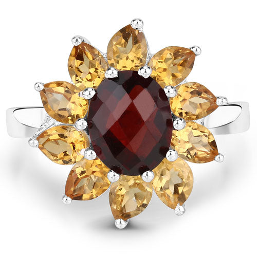 Anillo de Plata Esterlina con Granate y Citrino de 5.50 Quilates