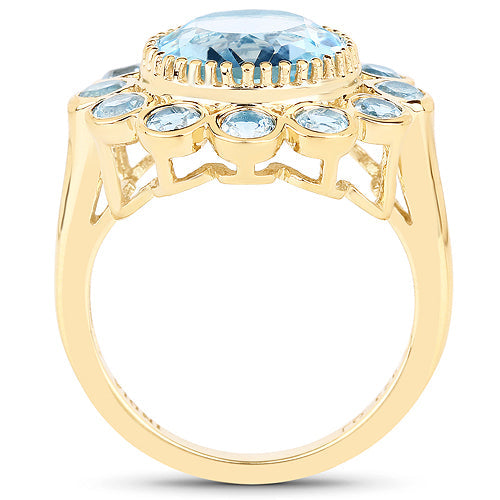 14K Yellow Gold Plated Blue Topaz Cocktail Ring