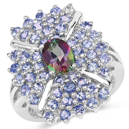 Bague en argent sterling avec topaze mystique de 2,86 carats et tanzanite
