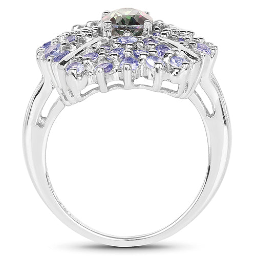 Bague en argent sterling avec topaze mystique de 2,86 carats et tanzanite