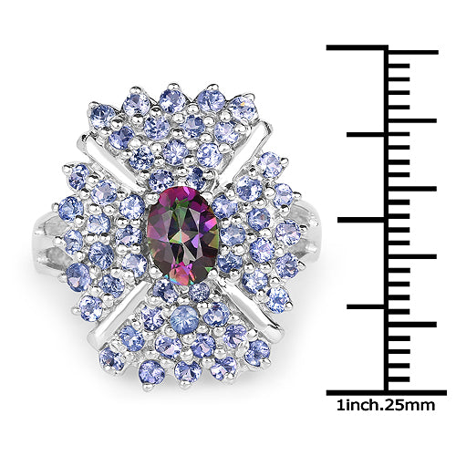 Bague en argent sterling avec topaze mystique de 2,86 carats et tanzanite