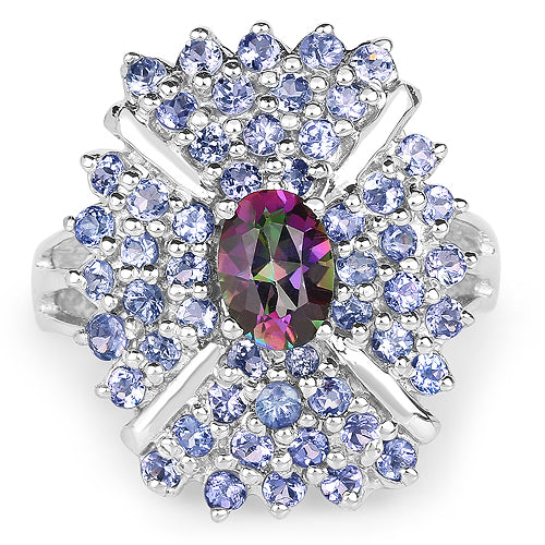 Bague en argent sterling avec topaze mystique de 2,86 carats et tanzanite