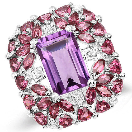 7.59 Carat Pink Amethyst & Rhodolite Sterling Silver Ring