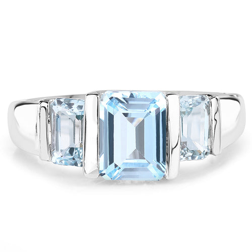 Anillo de Plata Esterlina con Topacio Azul Genuino de 3.21 Quilates