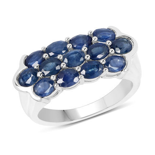 Bague en cluster en saphir bleu de 2,60 carats en argent sterling