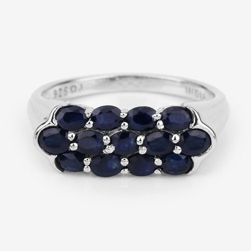 Bague en cluster en saphir bleu de 2,60 carats en argent sterling