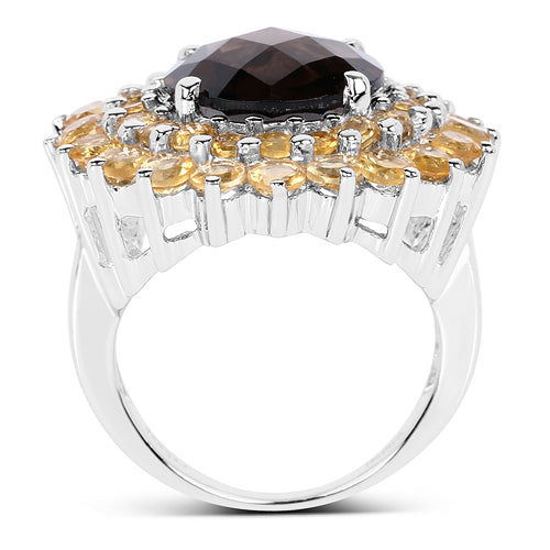 8.56 Carat Smoky Quartz & Citrine Sterling Silver Ring