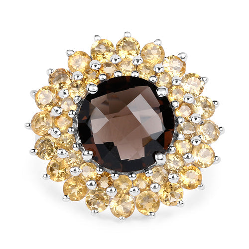 8.56 Carat Smoky Quartz & Citrine Sterling Silver Ring