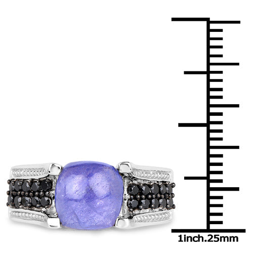 Bague en argent sterling avec tanzanite véritable de 3,20 carats et spinelle noir