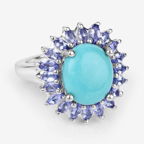 Bague de fiançailles en argent sterling Larimar et Tanzanite de 6,10 carats