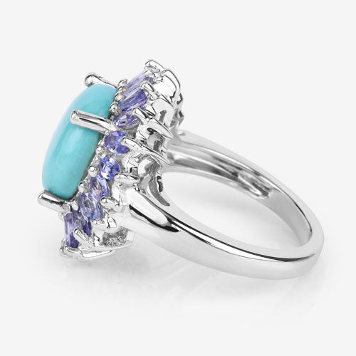 Bague de fiançailles en argent sterling Larimar et Tanzanite de 6,10 carats