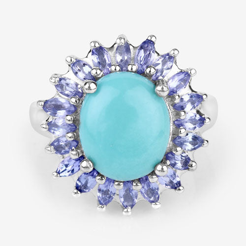 Bague de fiançailles en argent sterling Larimar et Tanzanite de 6,10 carats