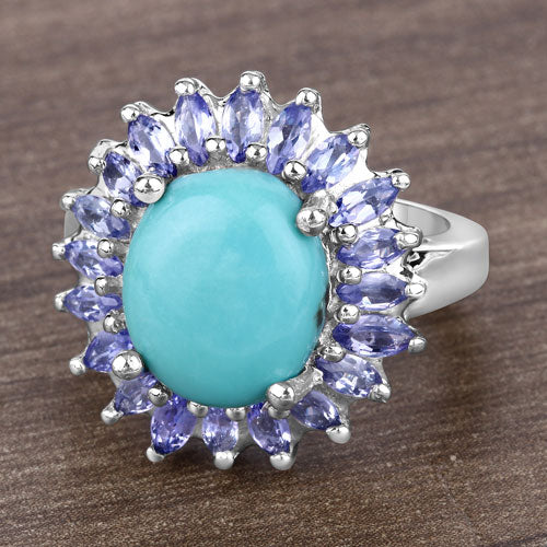 Bague de fiançailles en argent sterling Larimar et Tanzanite de 6,10 carats
