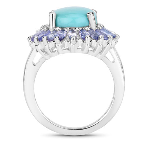 Bague de fiançailles en argent sterling Larimar et Tanzanite de 6,10 carats