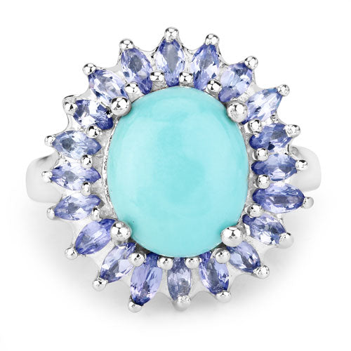 Bague de fiançailles en argent sterling Larimar et Tanzanite de 6,10 carats
