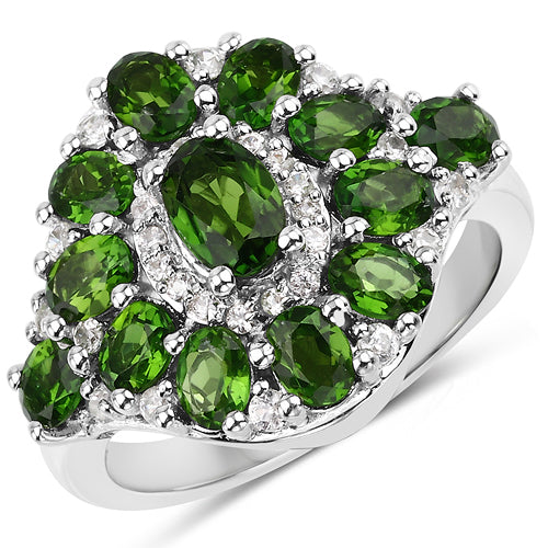 Bague en argent sterling avec chrome diopside de 2,77 carats et zircon blanc