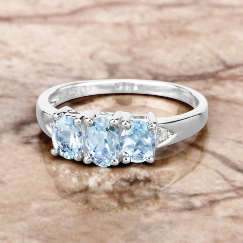 0.95 Carat Aquamarine & Diamond Sterling Silver Engagement Ring