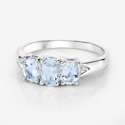 0.95 Carat Aquamarine & Diamond Sterling Silver Engagement Ring