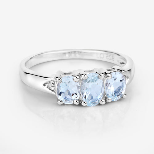 0.95 Carat Aquamarine & Diamond Sterling Silver Engagement Ring
