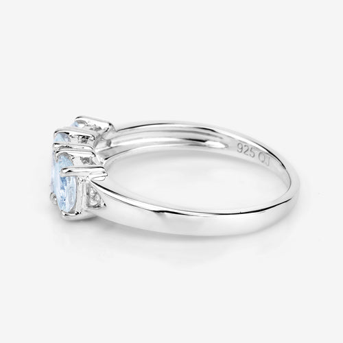 0.95 Carat Aquamarine & Diamond Sterling Silver Engagement Ring