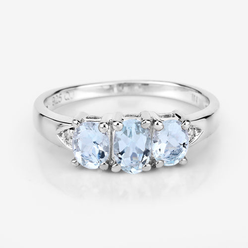 0.95 Carat Aquamarine & Diamond Sterling Silver Engagement Ring