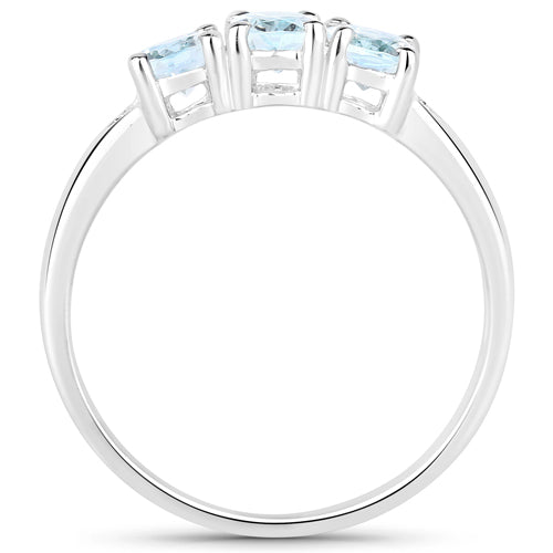 0.95 Carat Aquamarine & Diamond Sterling Silver Engagement Ring