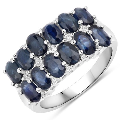 2.80 Carat Blue Sapphire & White Topaz Sterling Silver Ring