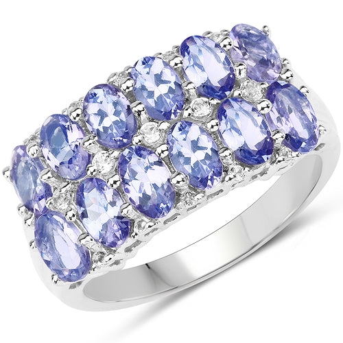 Anillo de Plata Esterlina con Tanzanita y Topacio Blanco de 3.16 Quilates