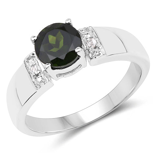 Bague en argent sterling avec chrome diopside et topaze blanche de 1,29 carat