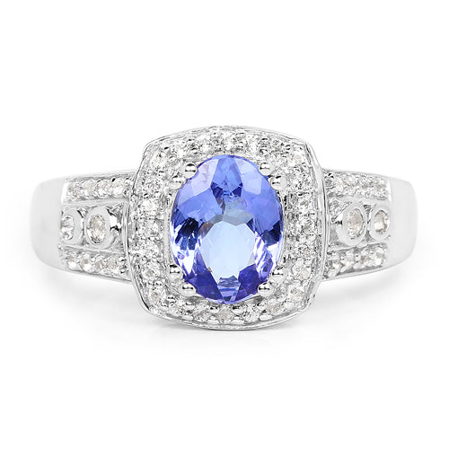 1.42 Carat Genuine Tanzanite & White Topaz Sterling Silver Ring