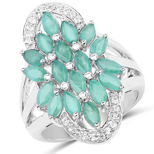 2.74 Carat Genuine Emerald and White Topaz Sterling Silver Ring