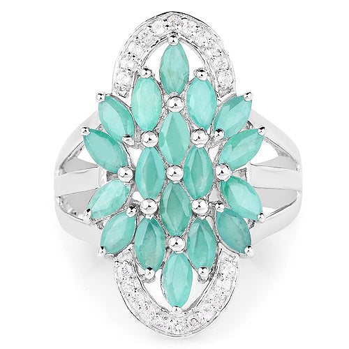 2.74 Carat Genuine Emerald and White Topaz Sterling Silver Ring