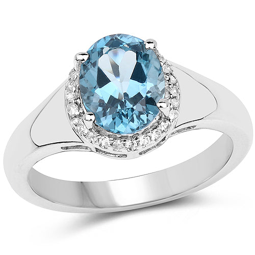 Bague en argent sterling avec topaze bleue de Londres et topaze blanche de 2,13 carats