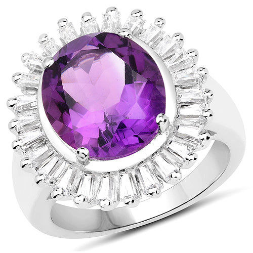 Anillo de Amatista y Topacio Blanco de 5.36 Quilates en Plata Esterlina