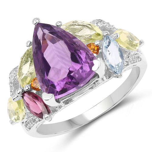 Anillo de Compromiso de Plata Esterlina de 6.30 Quilates con Múltiples Piedras Preciosas