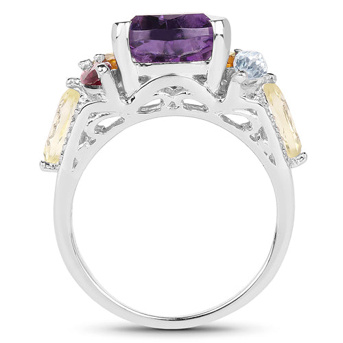 Anillo de Compromiso de Plata Esterlina de 6.30 Quilates con Múltiples Piedras Preciosas