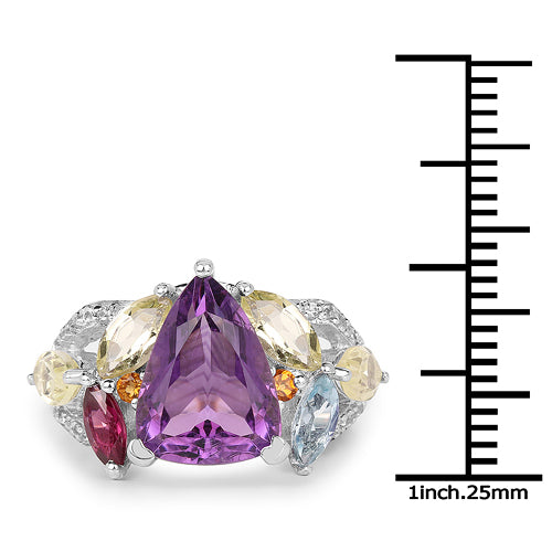 Anillo de Compromiso de Plata Esterlina de 6.30 Quilates con Múltiples Piedras Preciosas
