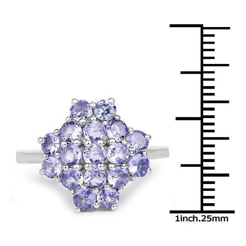 1.70 Carat Genuine Tanzanite Sterling Silver Engagement Ring