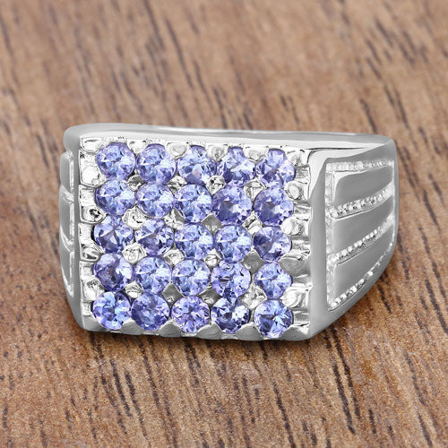 1.75 Carat Genuine Tanzanite Sterling Silver Engagement Ring