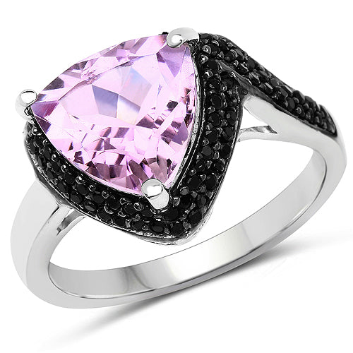 3.53 Carat Pink Amethyst & Black Spinel Sterling Silver Ring